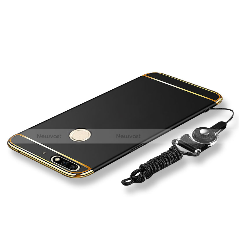 Luxury Metal Frame and Plastic Back Cover with Lanyard for Huawei Enjoy 8 Black