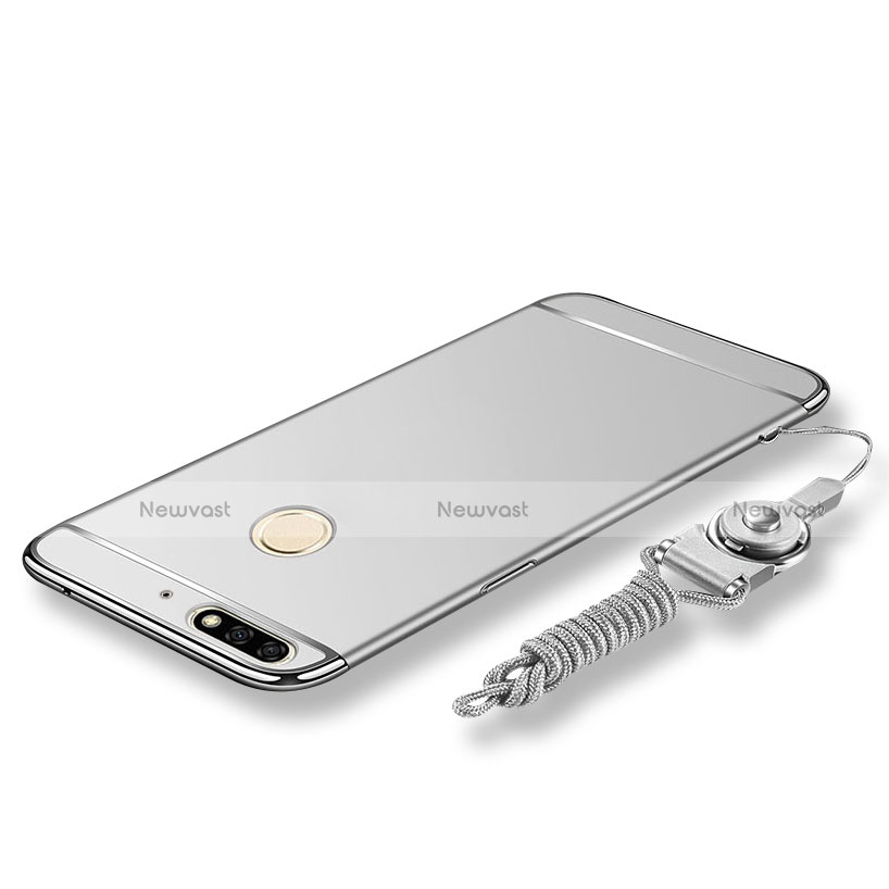 Luxury Metal Frame and Plastic Back Cover with Lanyard for Huawei Enjoy 8 Silver