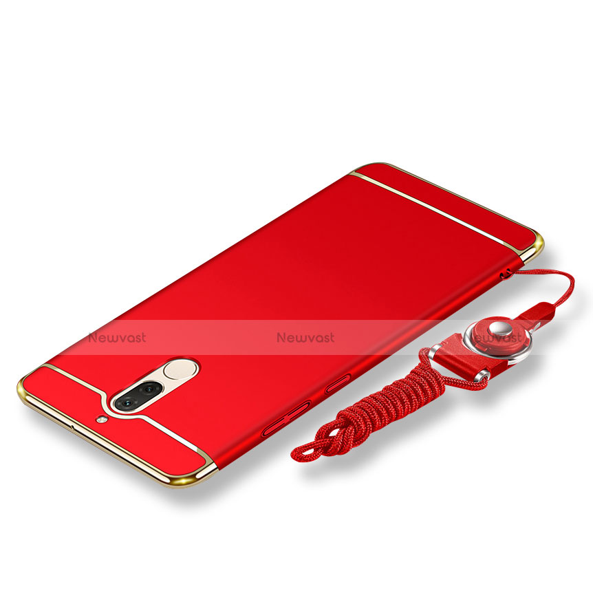 Luxury Metal Frame and Plastic Back Cover with Lanyard for Huawei G10 Red