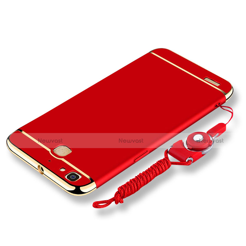 Luxury Metal Frame and Plastic Back Cover with Lanyard for Huawei G8 Mini Red