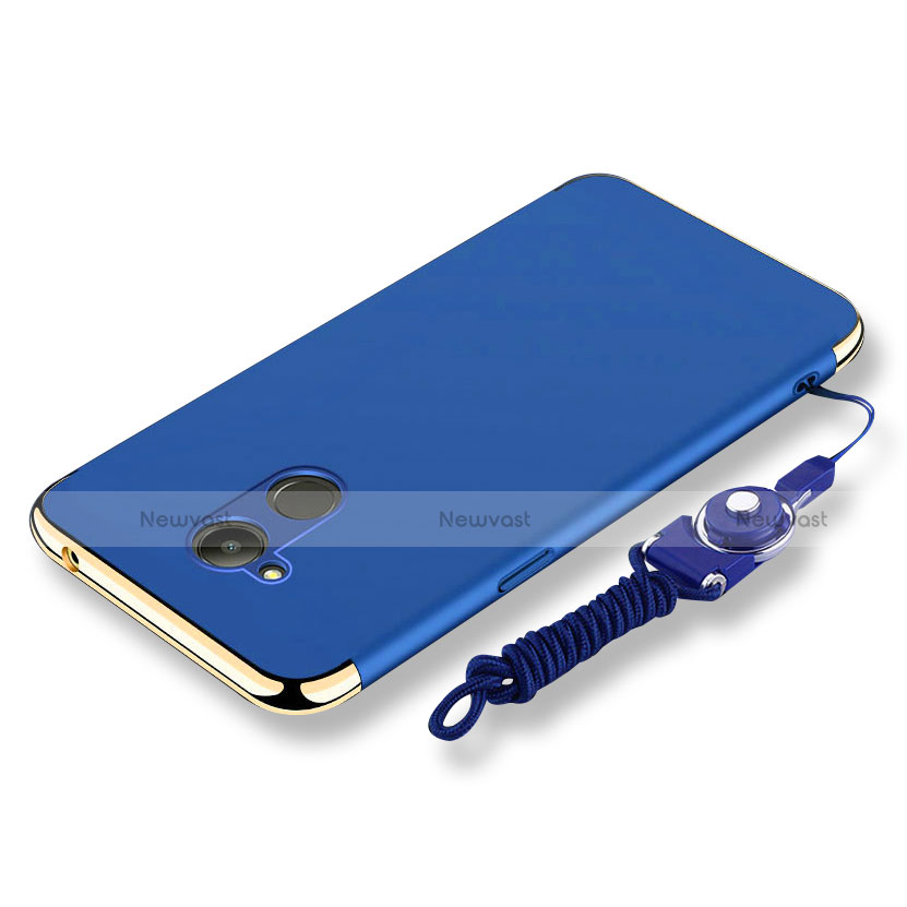 Luxury Metal Frame and Plastic Back Cover with Lanyard for Huawei Honor 6C Pro Blue