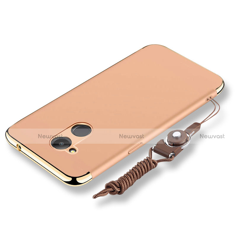 Luxury Metal Frame and Plastic Back Cover with Lanyard for Huawei Honor 6C Pro Gold