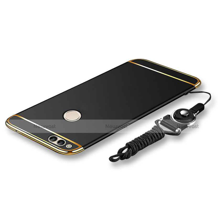 Luxury Metal Frame and Plastic Back Cover with Lanyard for Huawei Honor Play 7X Black