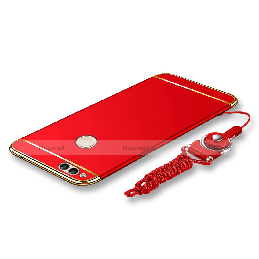 Luxury Metal Frame and Plastic Back Cover with Lanyard for Huawei Honor Play 7X Red