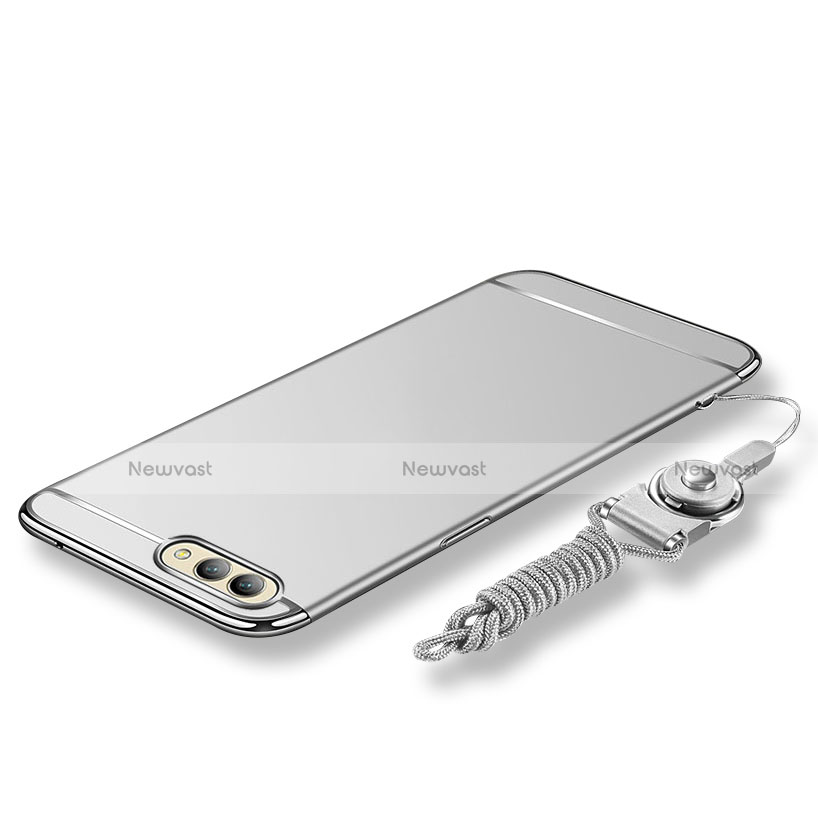 Luxury Metal Frame and Plastic Back Cover with Lanyard for Huawei Honor V10 Silver