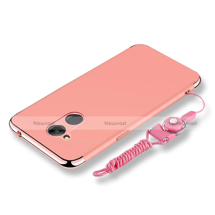 Luxury Metal Frame and Plastic Back Cover with Lanyard for Huawei Honor V9 Play Rose Gold