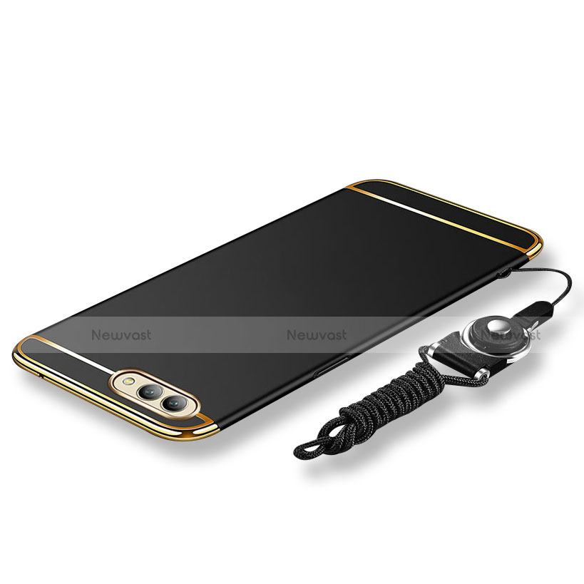 Luxury Metal Frame and Plastic Back Cover with Lanyard for Huawei Honor View 10 Black