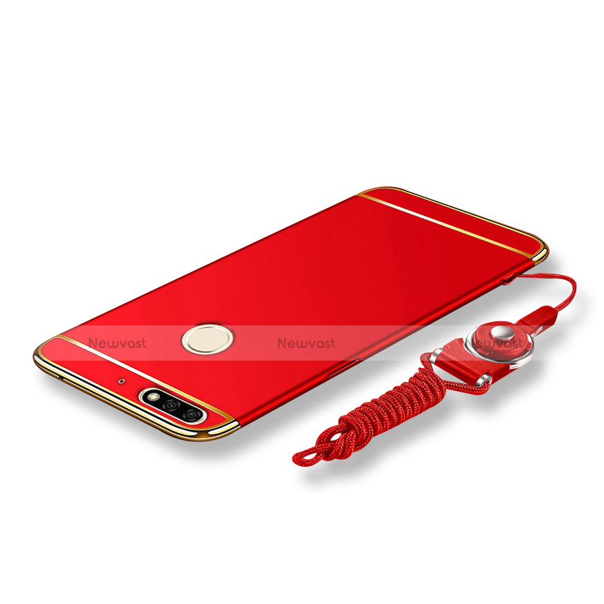 Luxury Metal Frame and Plastic Back Cover with Lanyard for Huawei Y7 (2018) Red