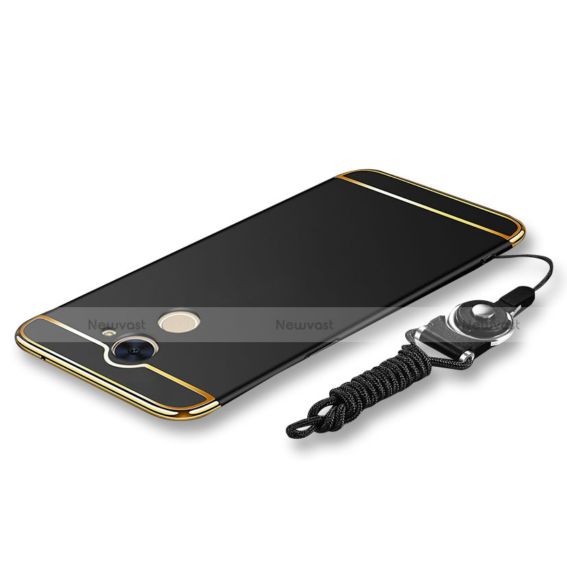 Luxury Metal Frame and Plastic Back Cover with Lanyard for Huawei Y7 Prime Black