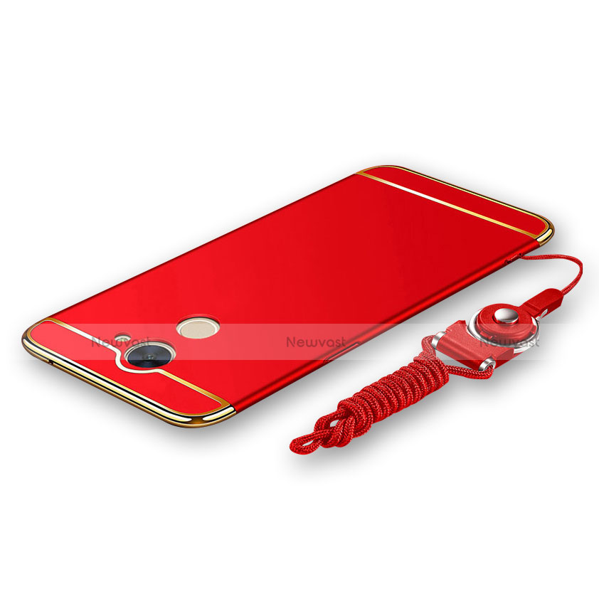 Luxury Metal Frame and Plastic Back Cover with Lanyard for Huawei Y7 Prime Red