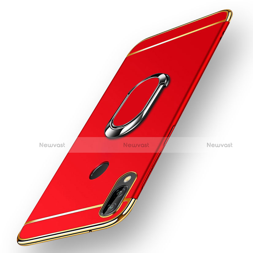 Luxury Metal Frame and Plastic Back Cover with Magnetic Finger Ring Stand for Huawei P Smart+ Plus Red