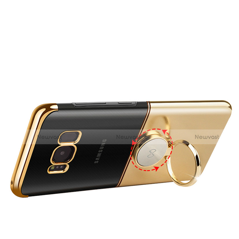 Luxury Metal Frame and Plastic Back Cover with Magnetic Finger Ring Stand for Samsung Galaxy S8 Gold