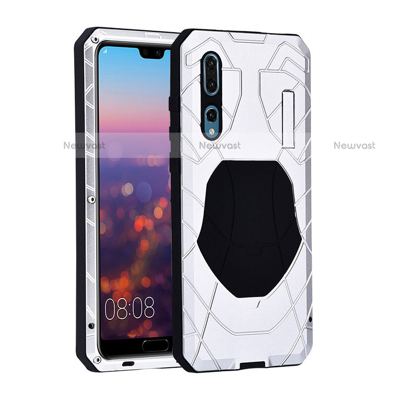 Luxury Metal Frame and Silicone Back Cover Case K01 for Huawei P20 Pro White