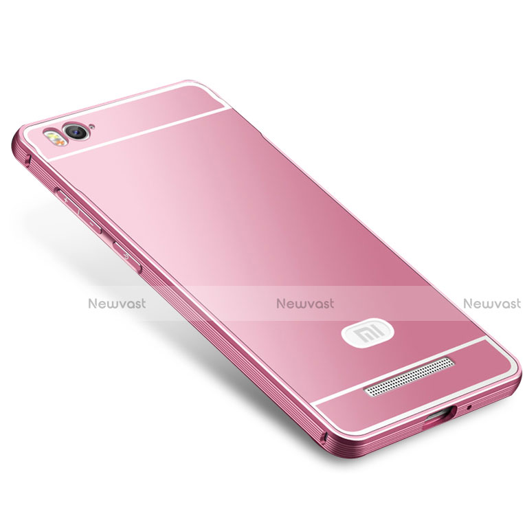 Luxury Metal Frame and Silicone Back Cover Case M01 for Xiaomi Mi 4C Pink