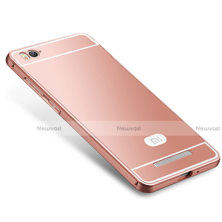 Luxury Metal Frame and Silicone Back Cover Case M01 for Xiaomi Mi 4i Rose Gold