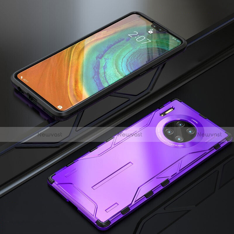 Luxury Metal Frame and Silicone Back Cover Case T01 for Huawei Mate 30 5G Purple