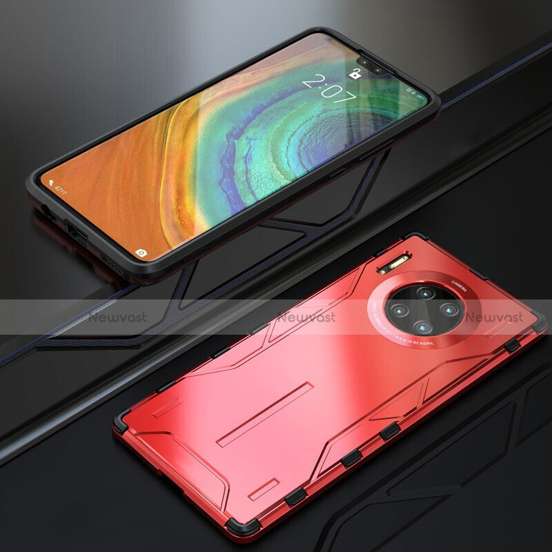 Luxury Metal Frame and Silicone Back Cover Case T01 for Huawei Mate 30 Pro 5G Red