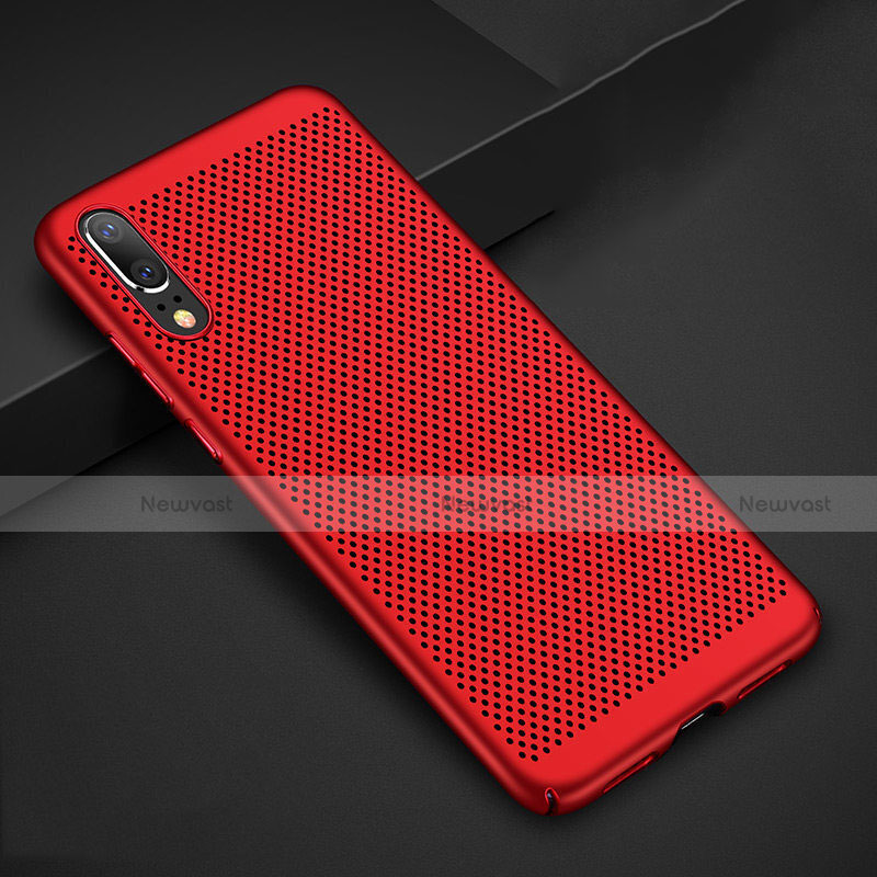 Mesh Hole Hard Rigid Snap On Case Cover for Huawei P20 Red