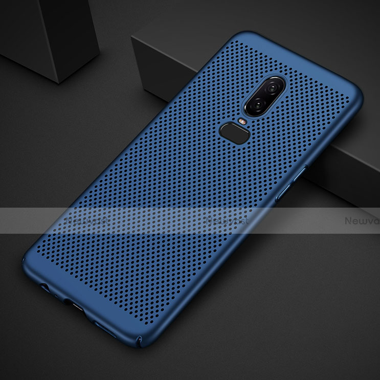 Mesh Hole Hard Rigid Snap On Case Cover for OnePlus 6 Blue