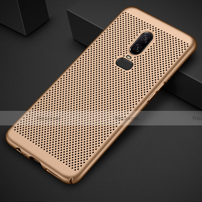 Mesh Hole Hard Rigid Snap On Case Cover for OnePlus 6 Gold