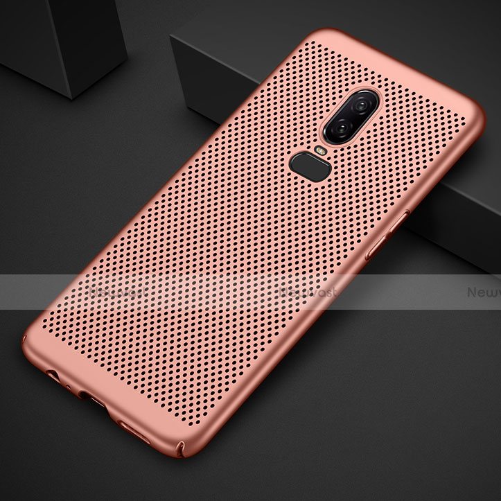 Mesh Hole Hard Rigid Snap On Case Cover for OnePlus 6 Rose Gold