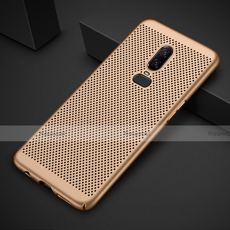 Mesh Hole Hard Rigid Snap On Case Cover for OnePlus 6T Gold