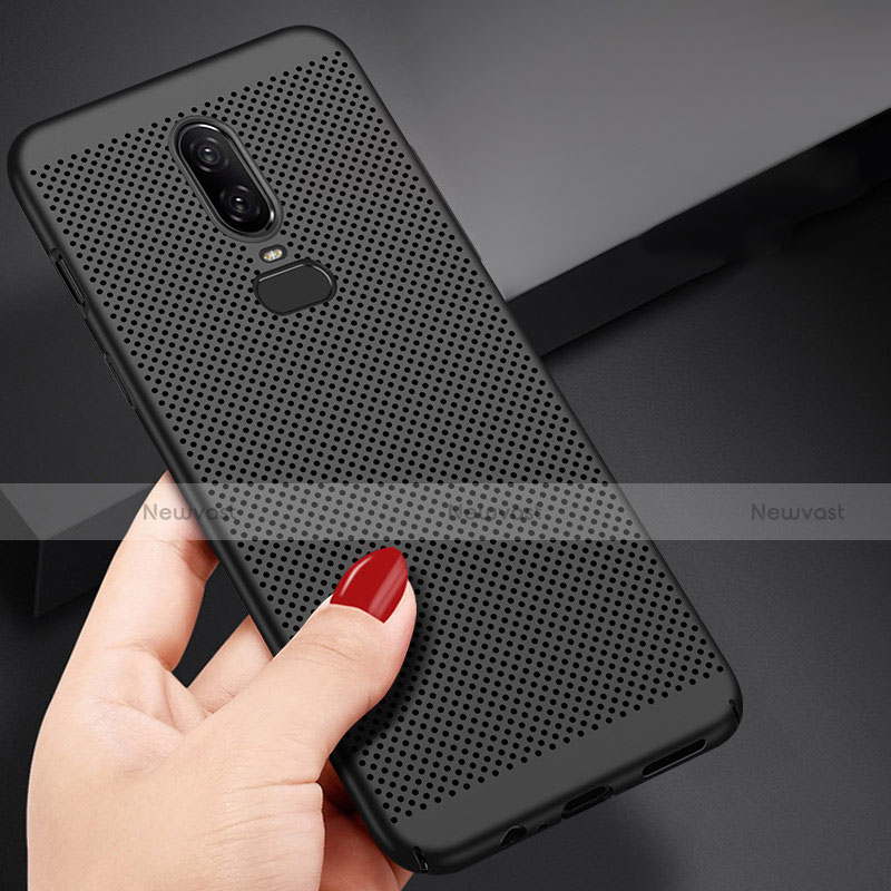 Mesh Hole Hard Rigid Snap On Case Cover M01 for OnePlus 6 Black