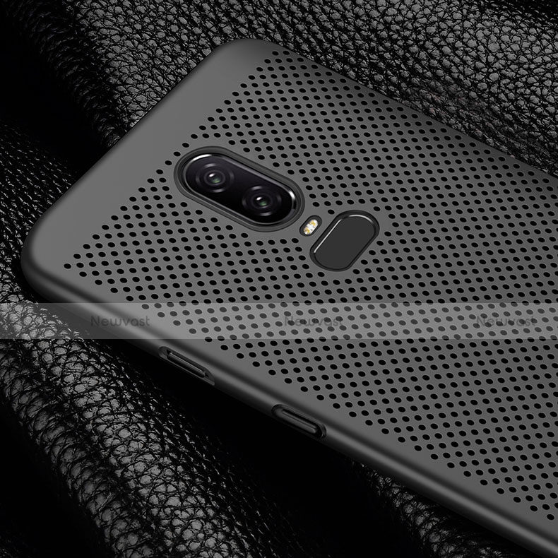 Mesh Hole Hard Rigid Snap On Case Cover M01 for OnePlus 6 Black