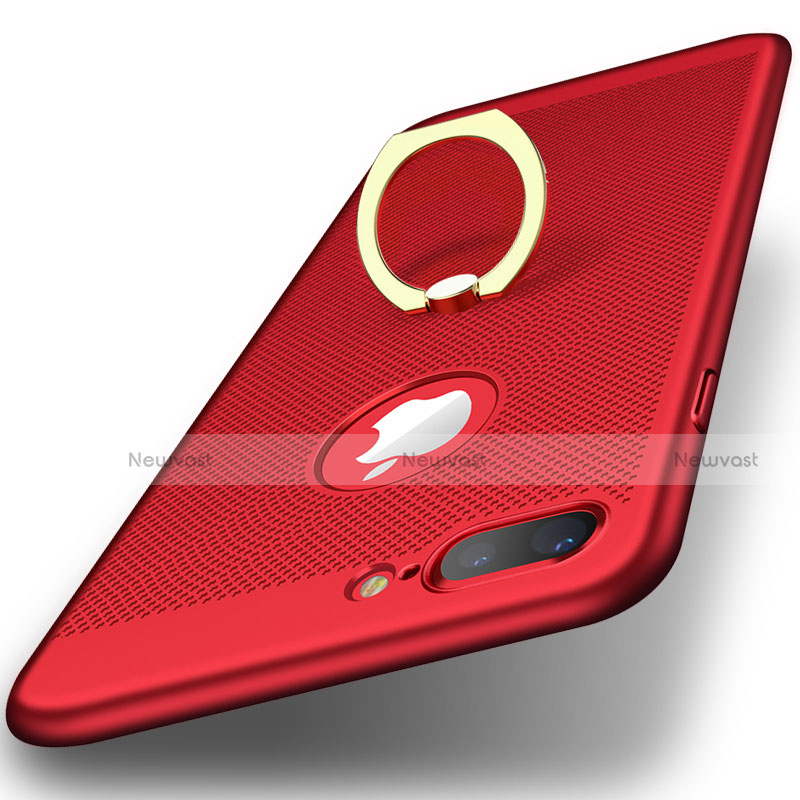 Mesh Hole Hard Rigid Snap On Case Cover with Finger Ring Stand for Apple iPhone 8 Plus Red