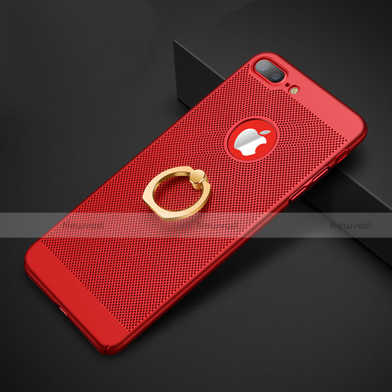 Mesh Hole Hard Rigid Snap On Case Cover with Finger Ring Stand for Apple iPhone 8 Plus Red