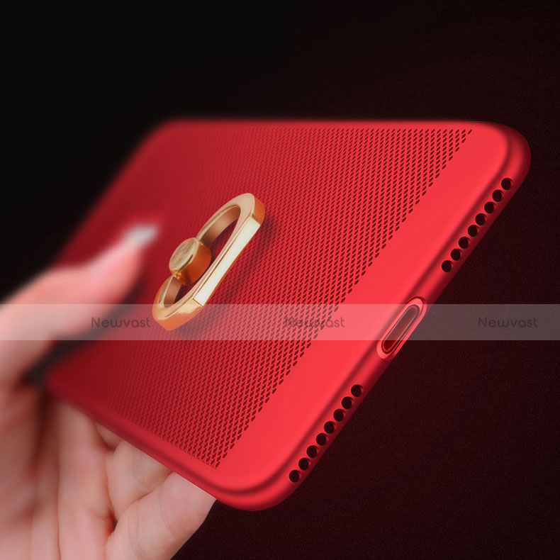 Mesh Hole Hard Rigid Snap On Case Cover with Finger Ring Stand for Apple iPhone 8 Plus Red