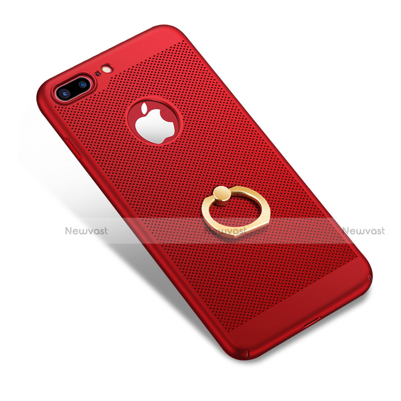 Mesh Hole Hard Rigid Snap On Case Cover with Finger Ring Stand W01 for Apple iPhone 7 Plus Red