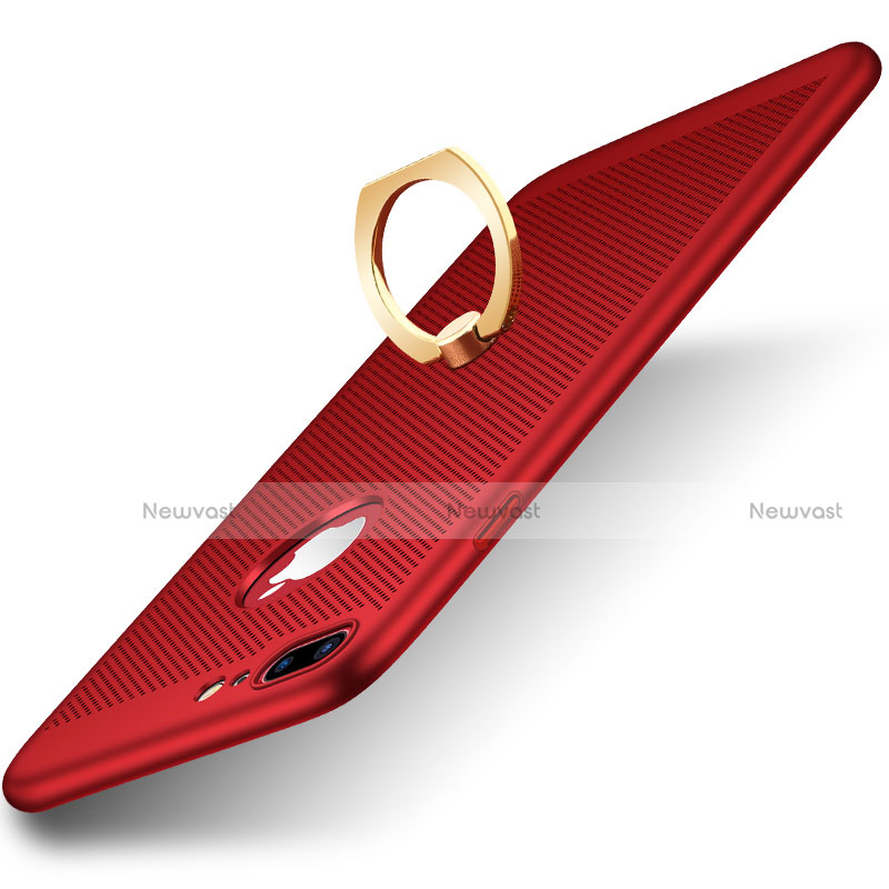 Mesh Hole Hard Rigid Snap On Case Cover with Finger Ring Stand W01 for Apple iPhone 7 Plus Red