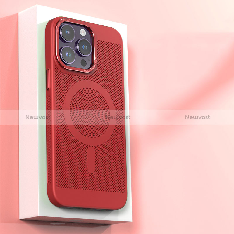 Mesh Hole Hard Rigid Snap On Case Cover with Mag-Safe Magnetic for Apple iPhone 15 Pro Red