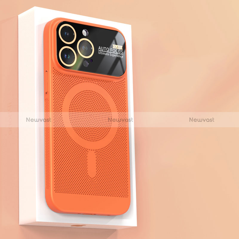 Mesh Hole Hard Rigid Snap On Case Cover with Mag-Safe Magnetic JS1 for Apple iPhone 13 Pro Max Orange