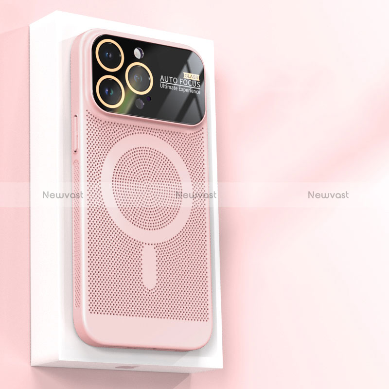 Mesh Hole Hard Rigid Snap On Case Cover with Mag-Safe Magnetic JS1 for Apple iPhone 15 Pro Pink