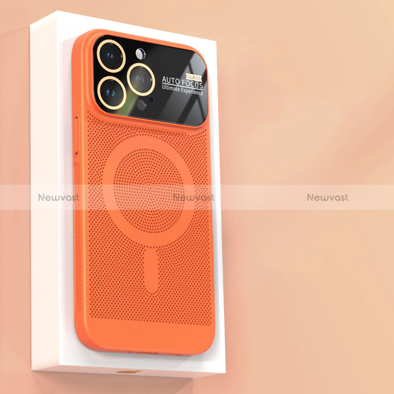 Mesh Hole Hard Rigid Snap On Case Cover with Mag-Safe Magnetic JS1 for Apple iPhone 16 Pro Orange