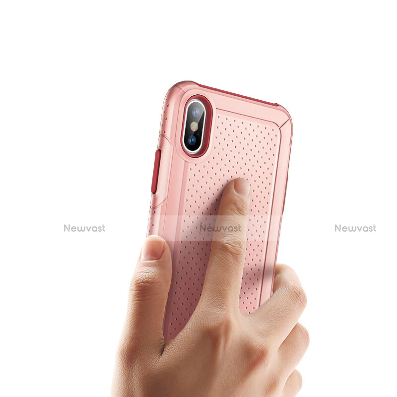 Mesh Hole Silicone and Plastic Case Cover for Apple iPhone X Pink