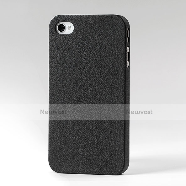 Plastic Leather Hard Rigid Back Cover for Apple iPhone 4 Black