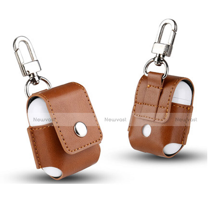 Protective Leather Case Skin for Apple Airpods Charging Box with Keychain A01 Brown