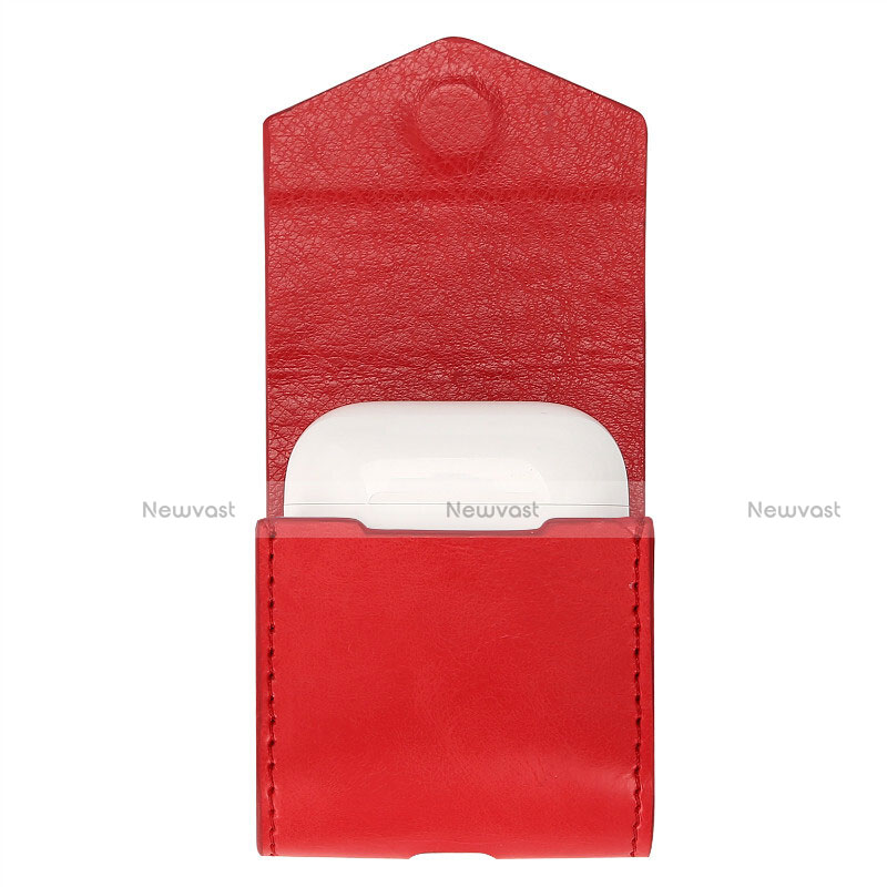 Protective Leather Case Skin for Apple Airpods Charging Box with Keychain A02 Red