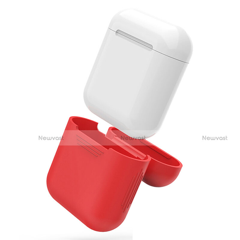 Protective Silicone Case Skin for Apple Airpods Charging Box with Keychain A03 Red