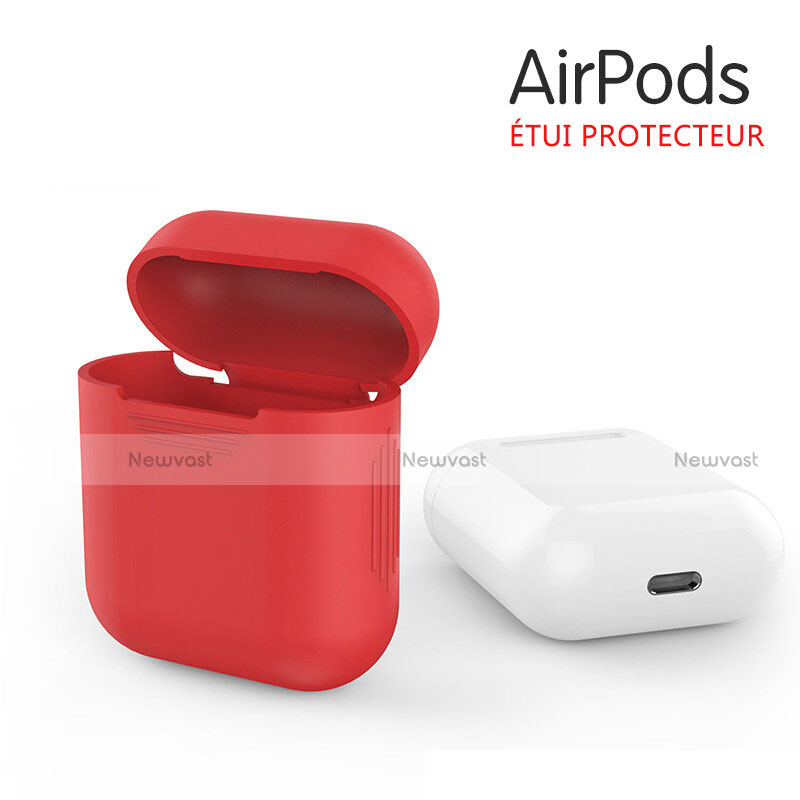 Protective Silicone Case Skin for Apple Airpods Charging Box with Keychain A03 Red