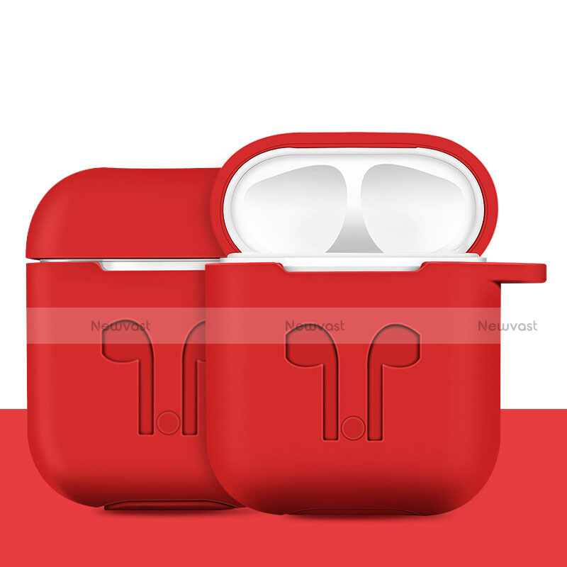 Protective Silicone Case Skin for Apple Airpods Charging Box with Keychain A04 Red