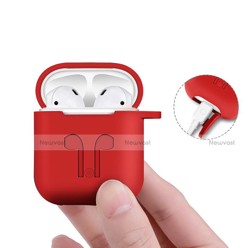 Protective Silicone Case Skin for Apple Airpods Charging Box with Keychain A04 Red