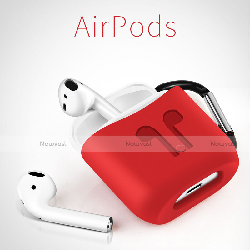 Protective Silicone Case Skin for Apple Airpods Charging Box with Keychain A06 Red