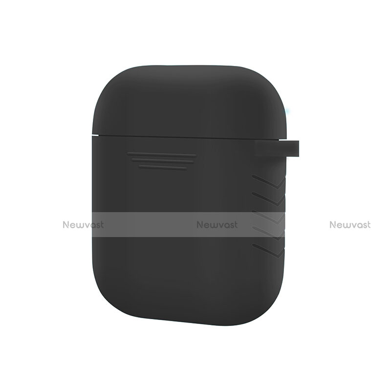 Protective Silicone Case Skin for Apple Airpods Charging Box with Keychain Z04 Black