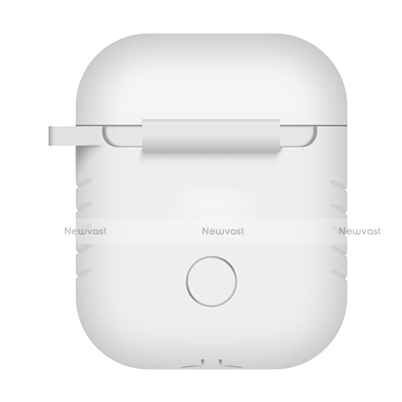 Protective Silicone Case Skin for Apple Airpods Charging Box with Keychain Z04 White