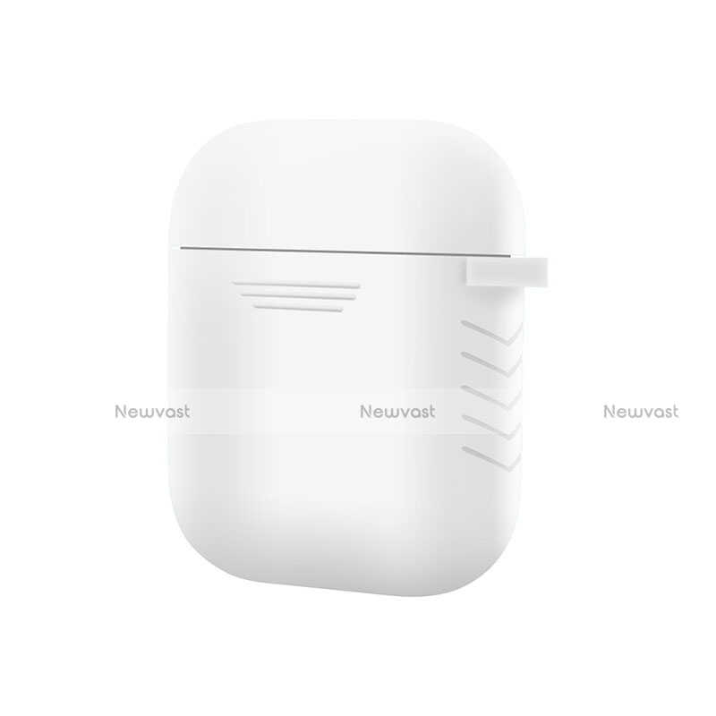 Protective Silicone Case Skin for Apple Airpods Charging Box with Keychain Z04 White