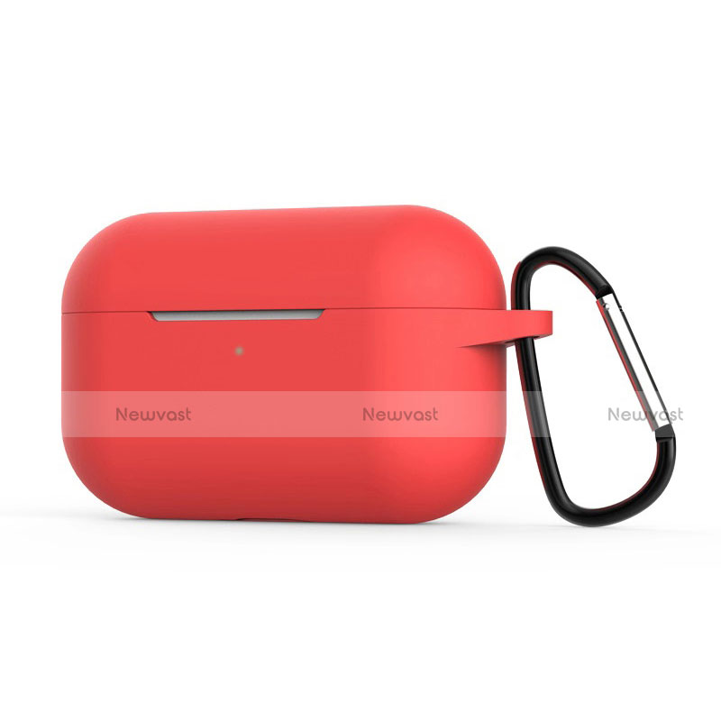 Protective Silicone Case Skin for Apple AirPods Pro Charging Box with Keychain C02 Red